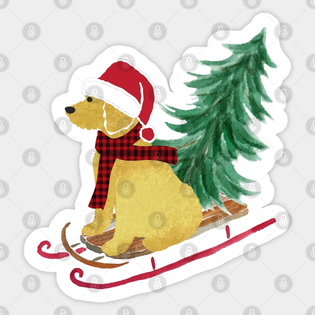 Goldendoodle Christmas Sled Bringing Home The Tree Sticker by emrdesigns